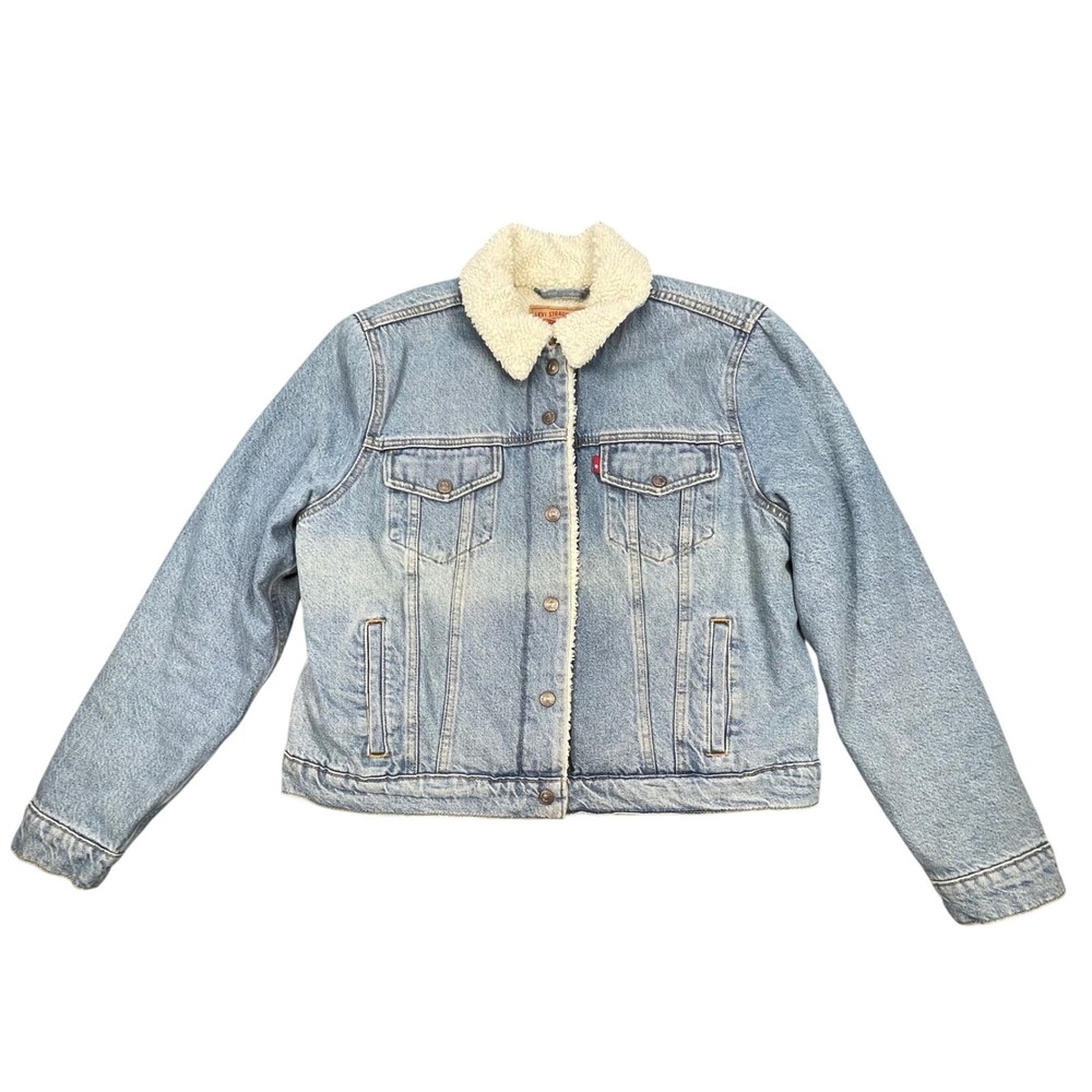 Levi's Blue Sherpa Lined Denim Trucker Jacket Womens XL PC9-36136-0000